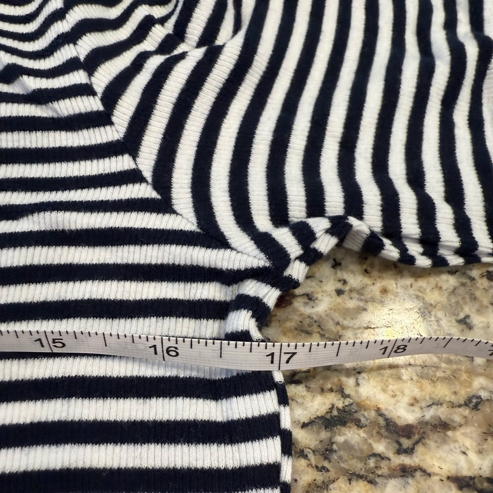 Banana Republic Factory ribbed elbow sleeve tee blue white stripe SZ LG - Picture 9 of 13